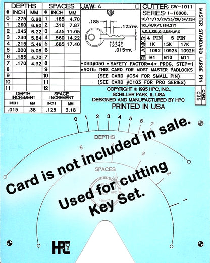 Master Padlock M1, 1K, 4 Pin Space and Depth Keys ~ DSD#050, C35...